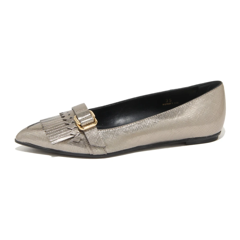 Tod's Women's Gray Frill Ring Ballerina Shoes Made In Italy