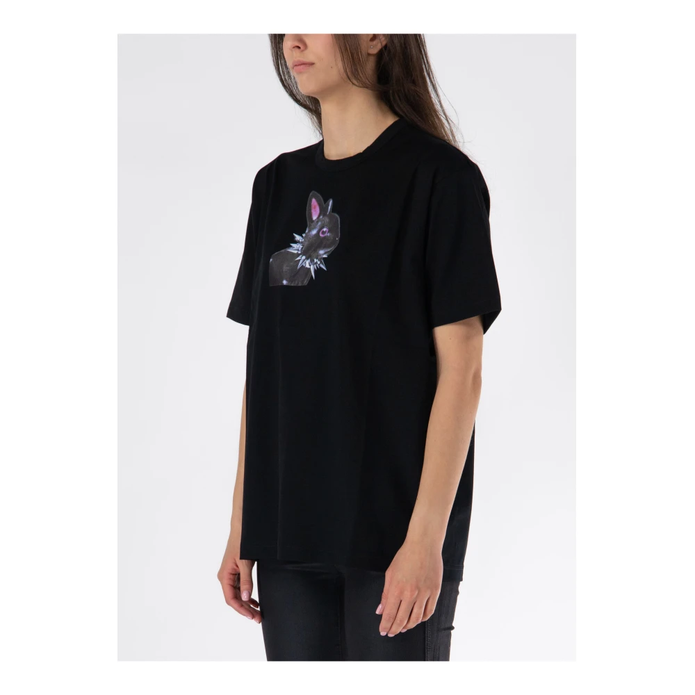 Junya Watanabe T-Shirt met Frontprint Ronde Hals Black Dames