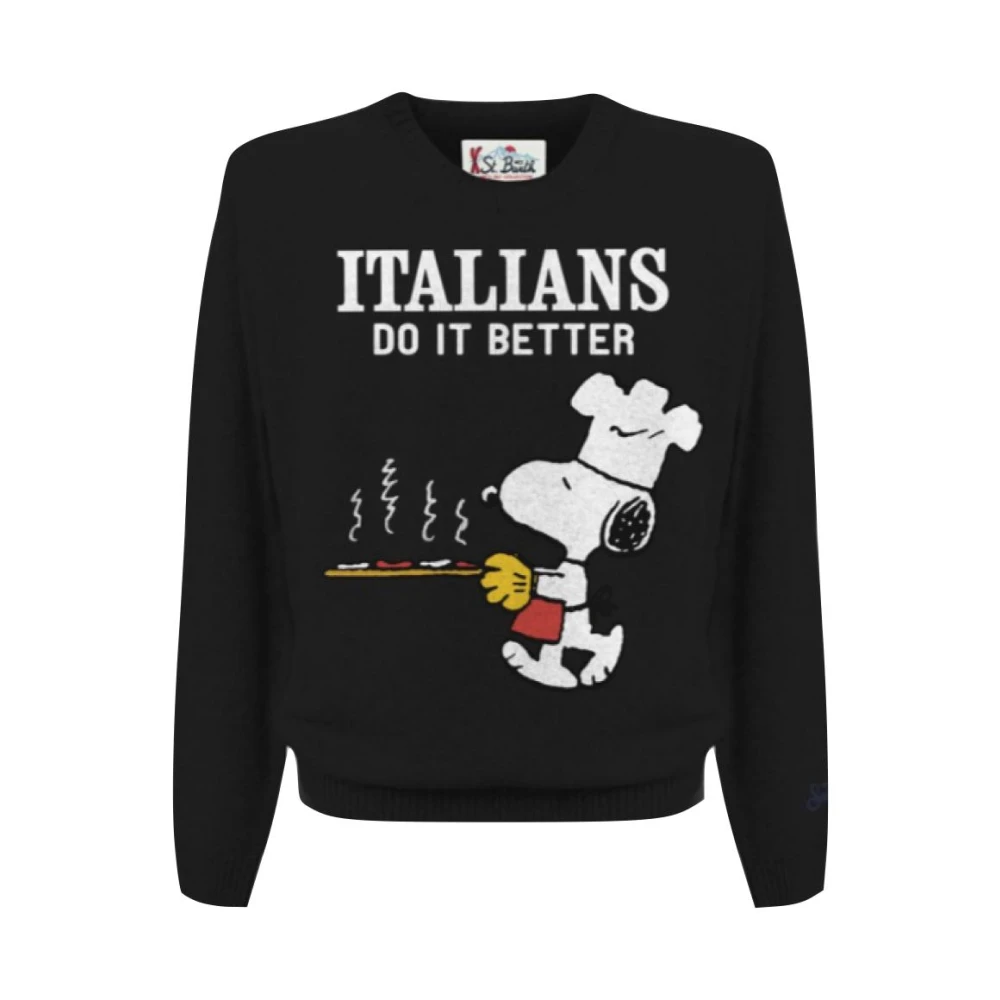 MC2 Saint Barth Snoopy Ronde Hals Pullover Black Heren