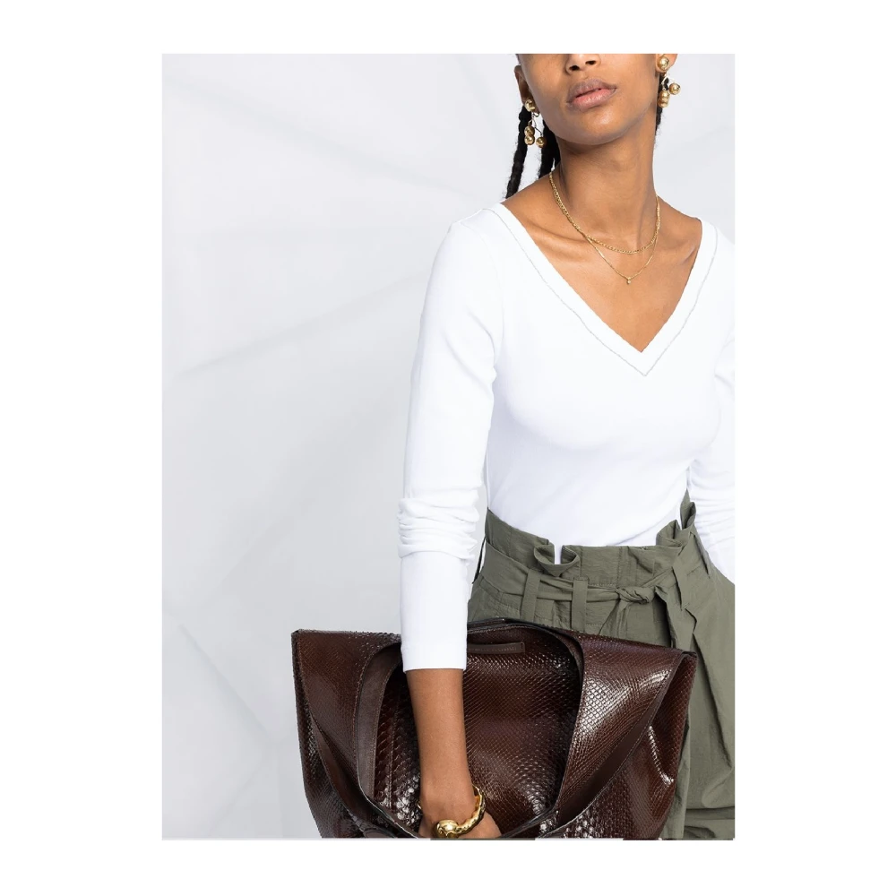BRUNELLO CUCINELLI V-hals Lange Mouw Gebreid Bianco White Dames