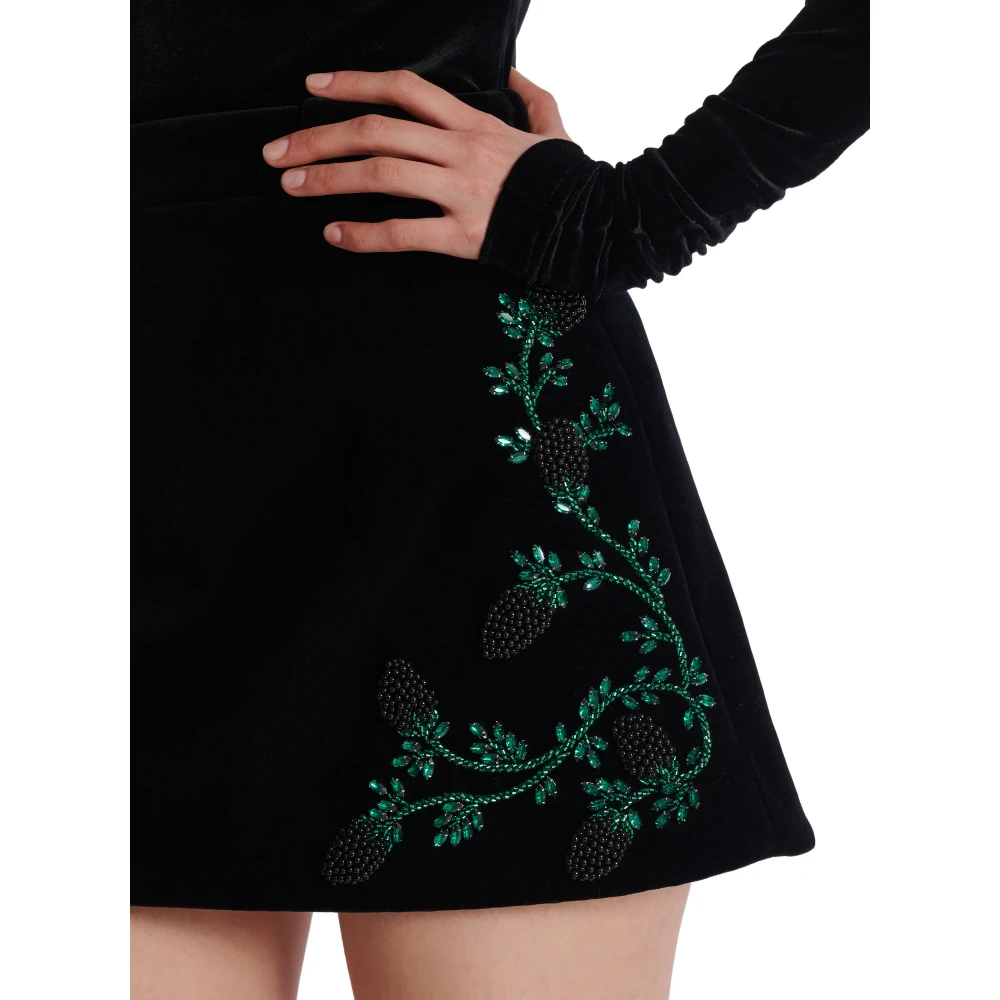Balmain A-lijn rok in braam-geborduurd fluweel Black Dames