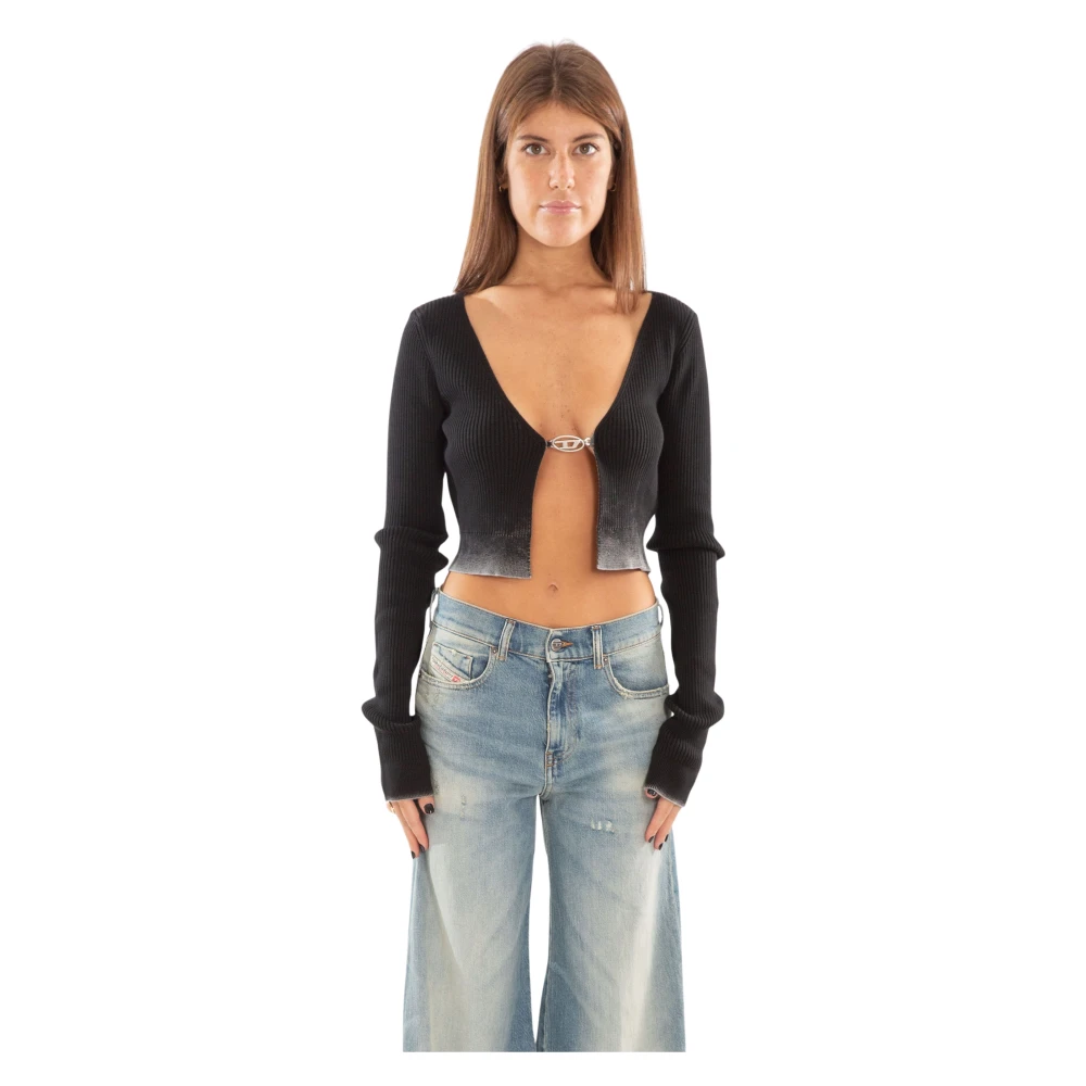 Diesel Geribbelde Cardigan in Vervaagde Stijl Black Dames