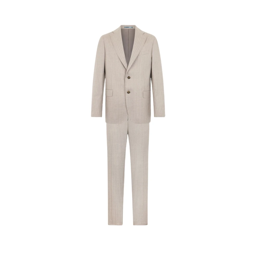 Brooks Brothers Men's Beige Single Breasted Suits, 2XL, Pinstripe Virgin Wool Suit