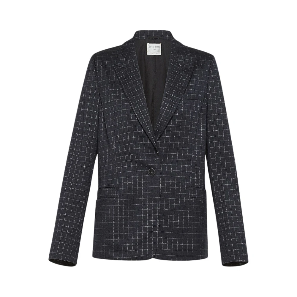Forte Zilveren Geruite Boxy Jas Black Dames