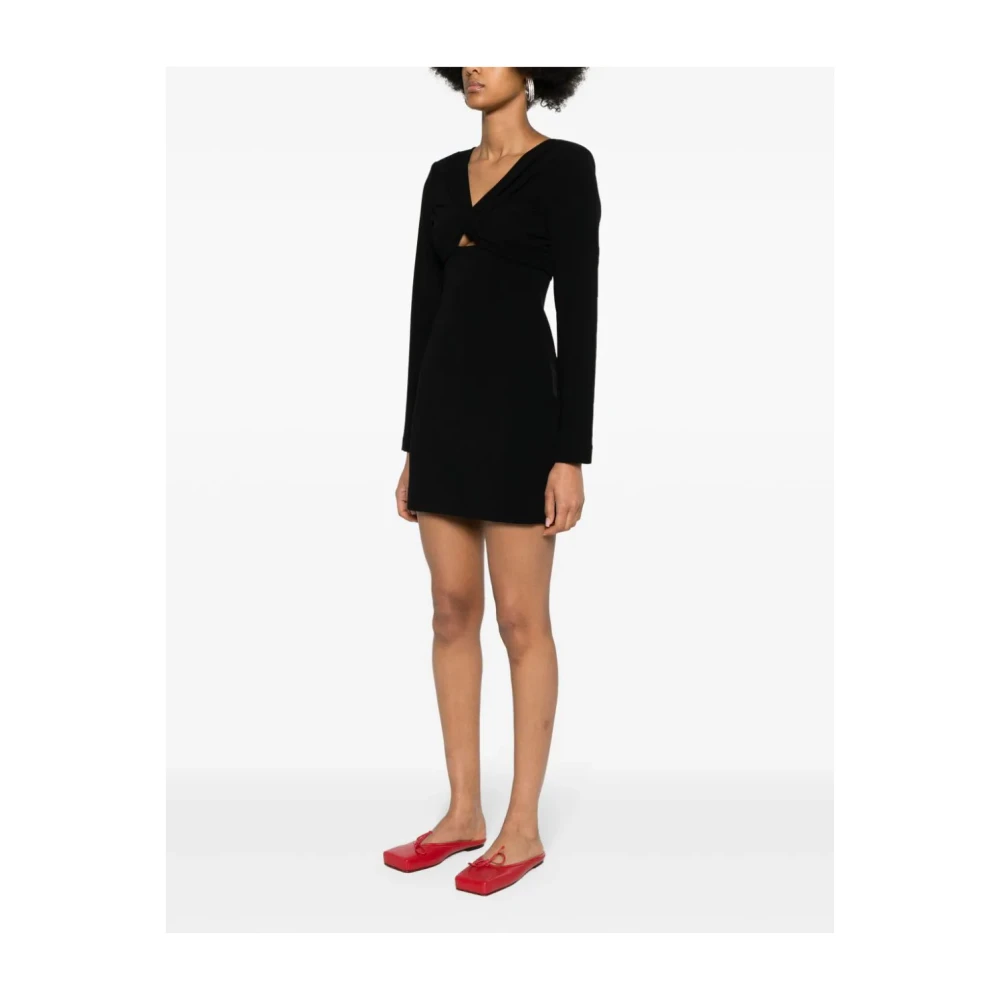 Self Portrait Zwarte V-hals Lange Mouw Jurk Black Dames