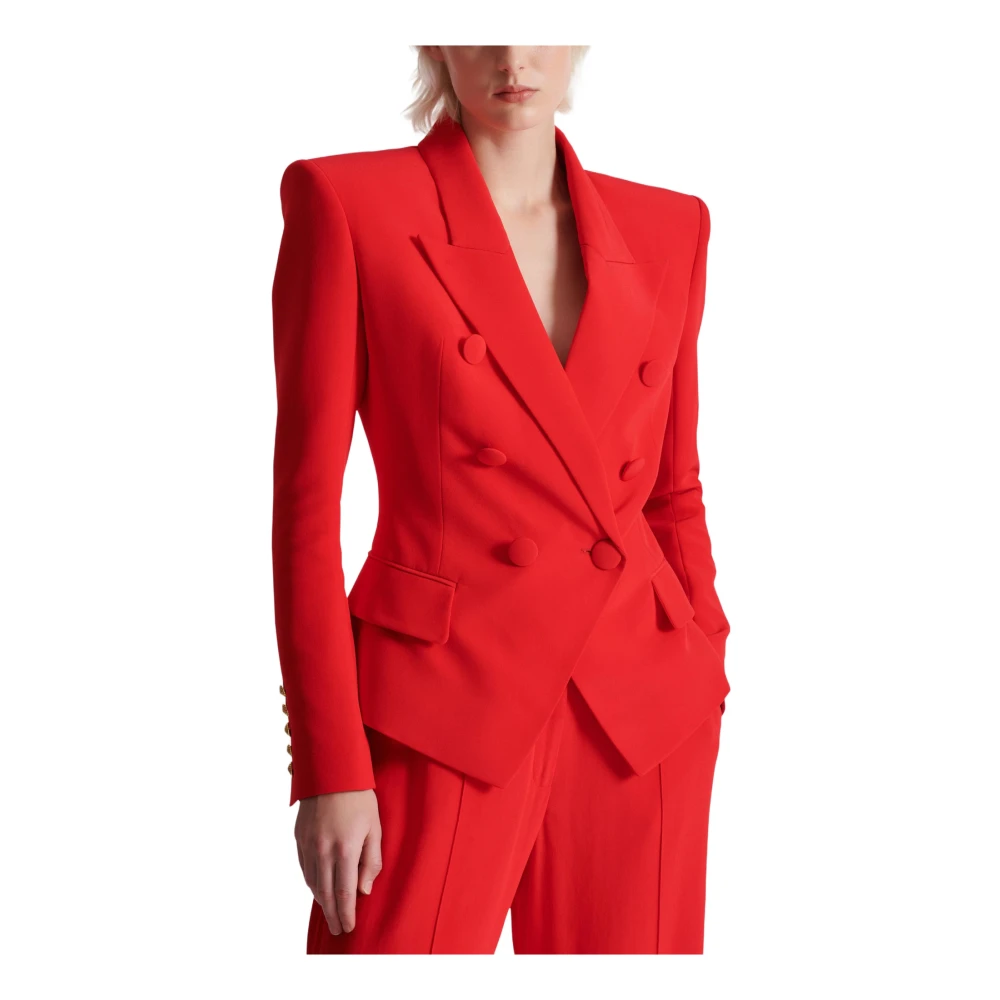 Balmain Aansluitend kreukvrij jasje met 6 knopen Red Dames