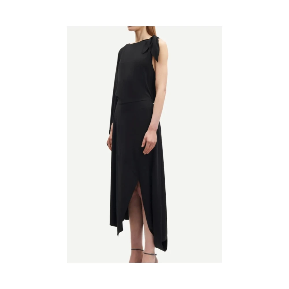Samsøe Asymmetrische Lange Jurk met Overslagrok Black Dames
