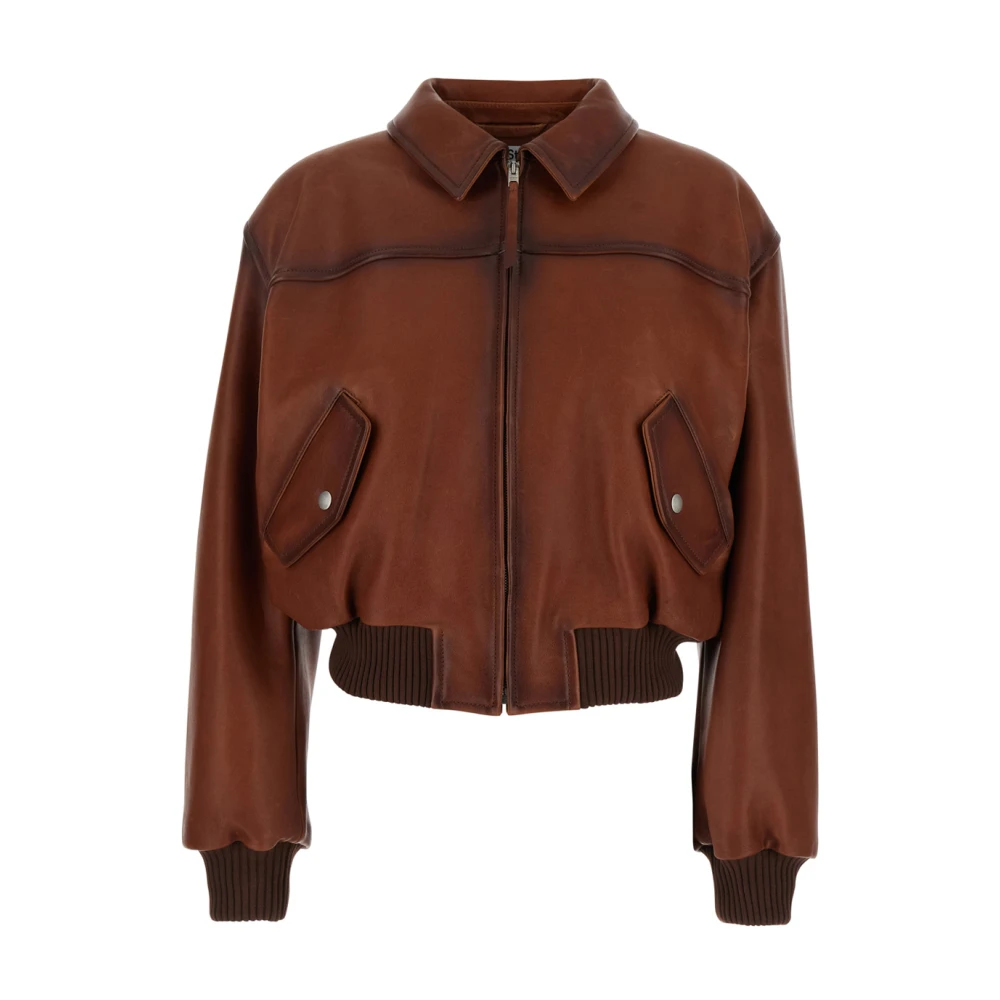 Acne Studios Bruine Leren Jas met Klassieke Kraag Brown Dames