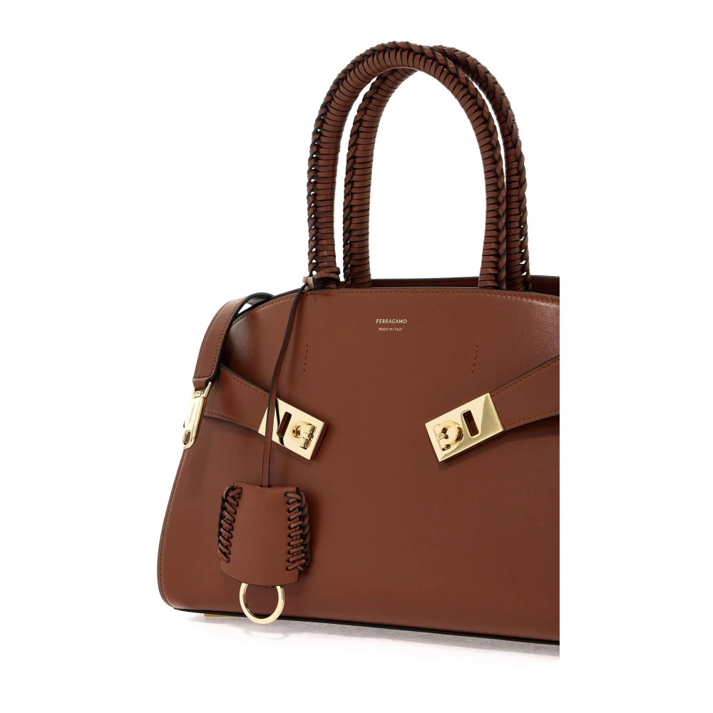 Salvatore Ferragamo Gevlochten Hug Handtas met Gancini Gespen Brown Dames
