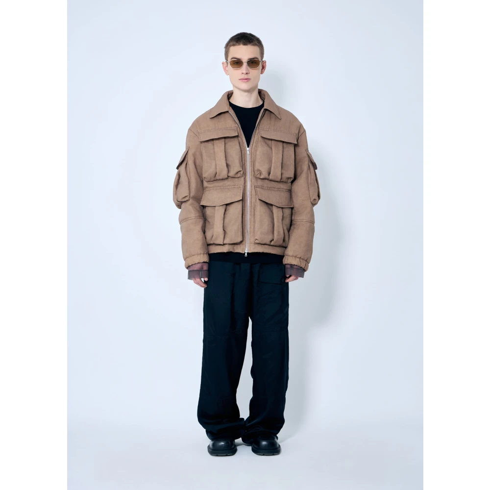Dries Van Noten Klassieke Gewatteerde Jas met Meerdere Zakken Brown Heren