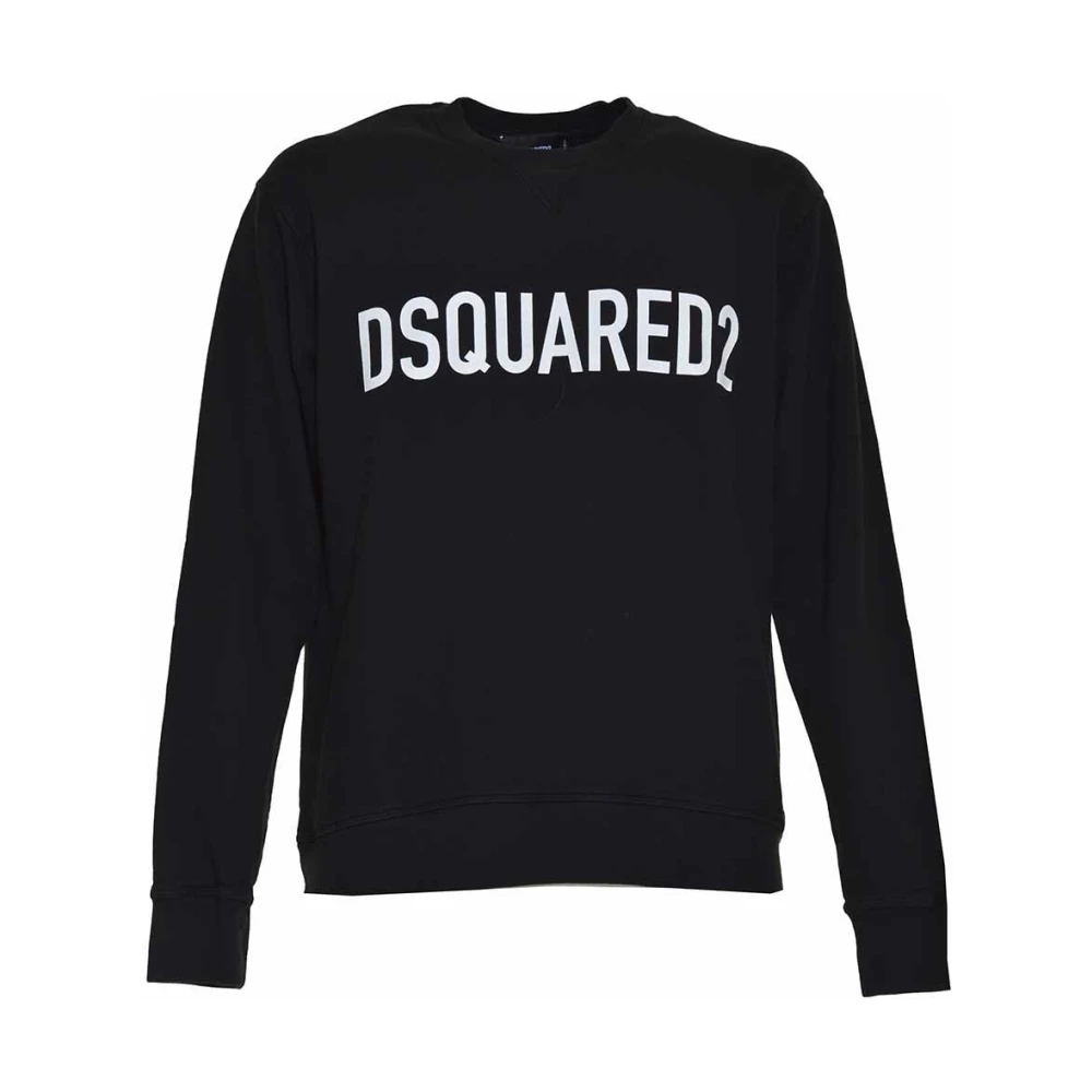 Dsquared2 Zwarte Katoenen Crewneck Sweatshirt met Logo Print Black Heren