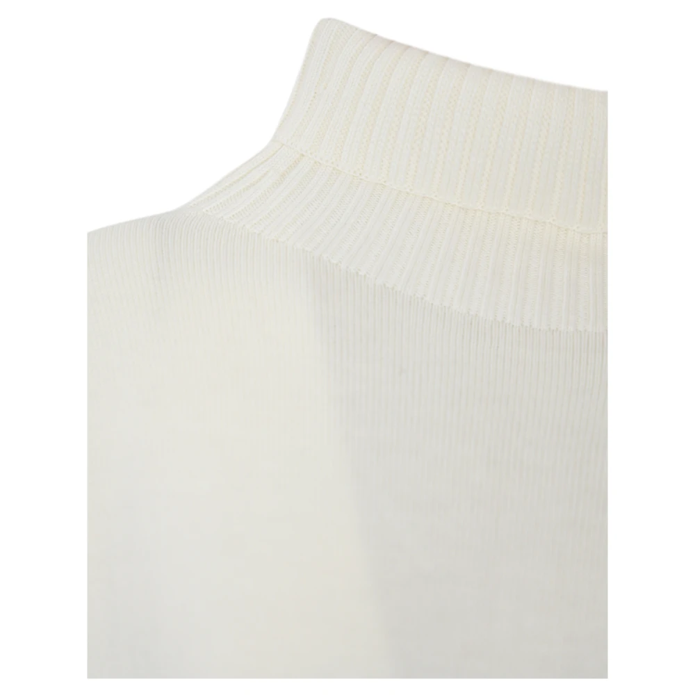 Max Mara Witte Wollen Trui Geribbeld Hoge Hals White Dames
