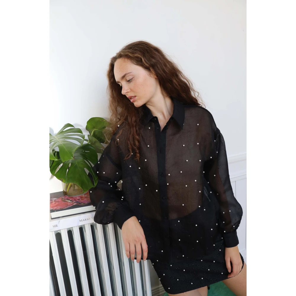 Cras Oversized Shirt met Parels Black Dames