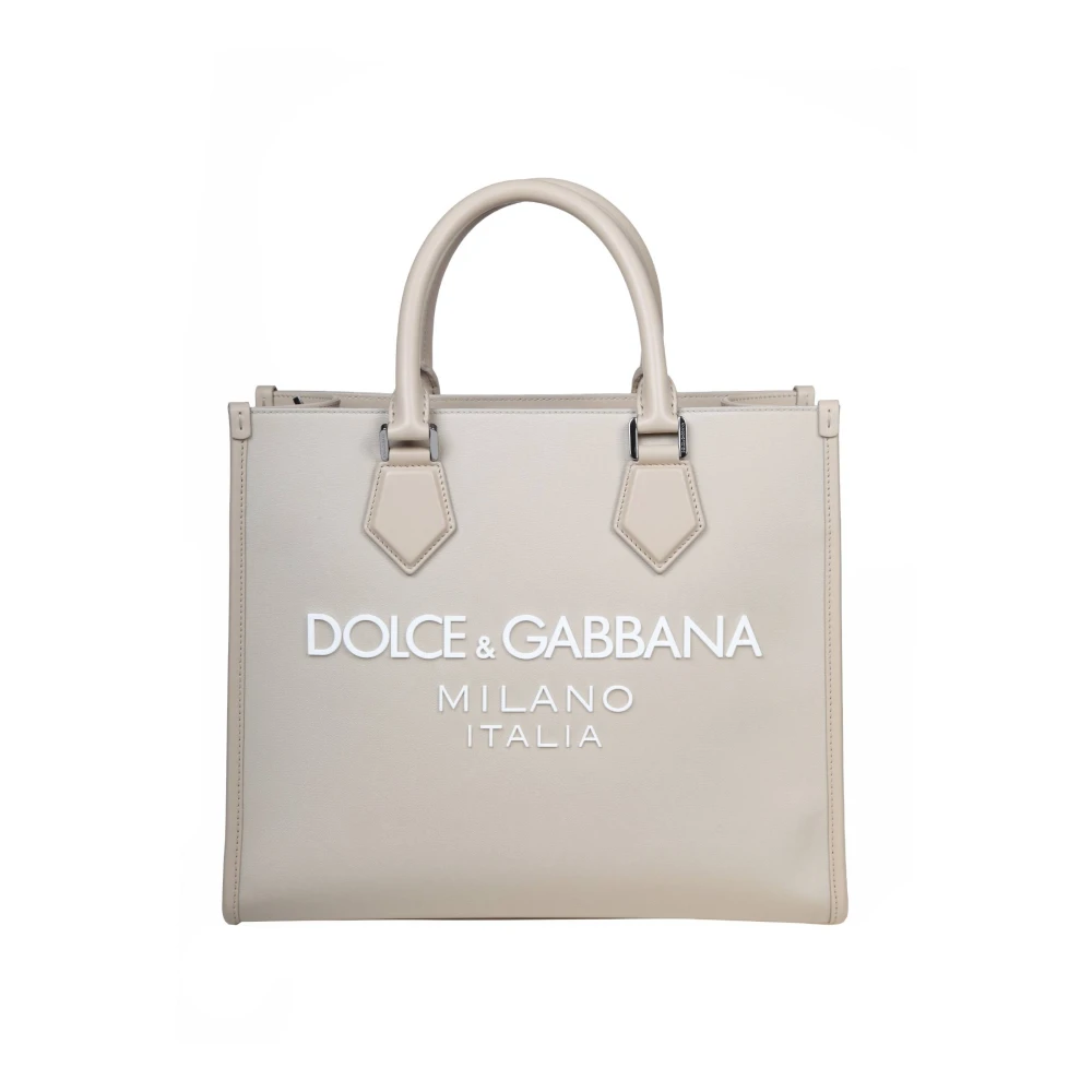 Dolce & Gabbana Beige Nylon Shopping Tas met Rubber Logo Beige Heren