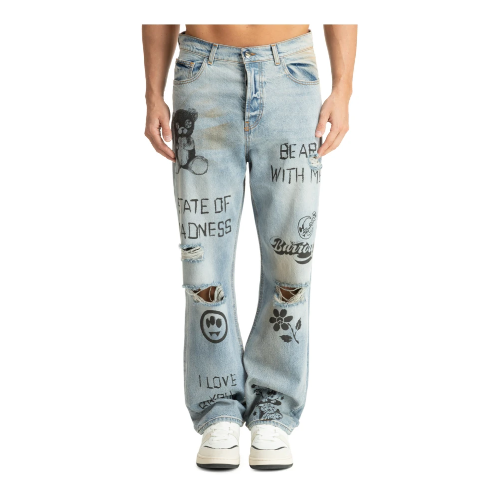 Barrow Men's Blue Straight Fit Jeans, W32, Abstract Multicolor Jeans With Logo