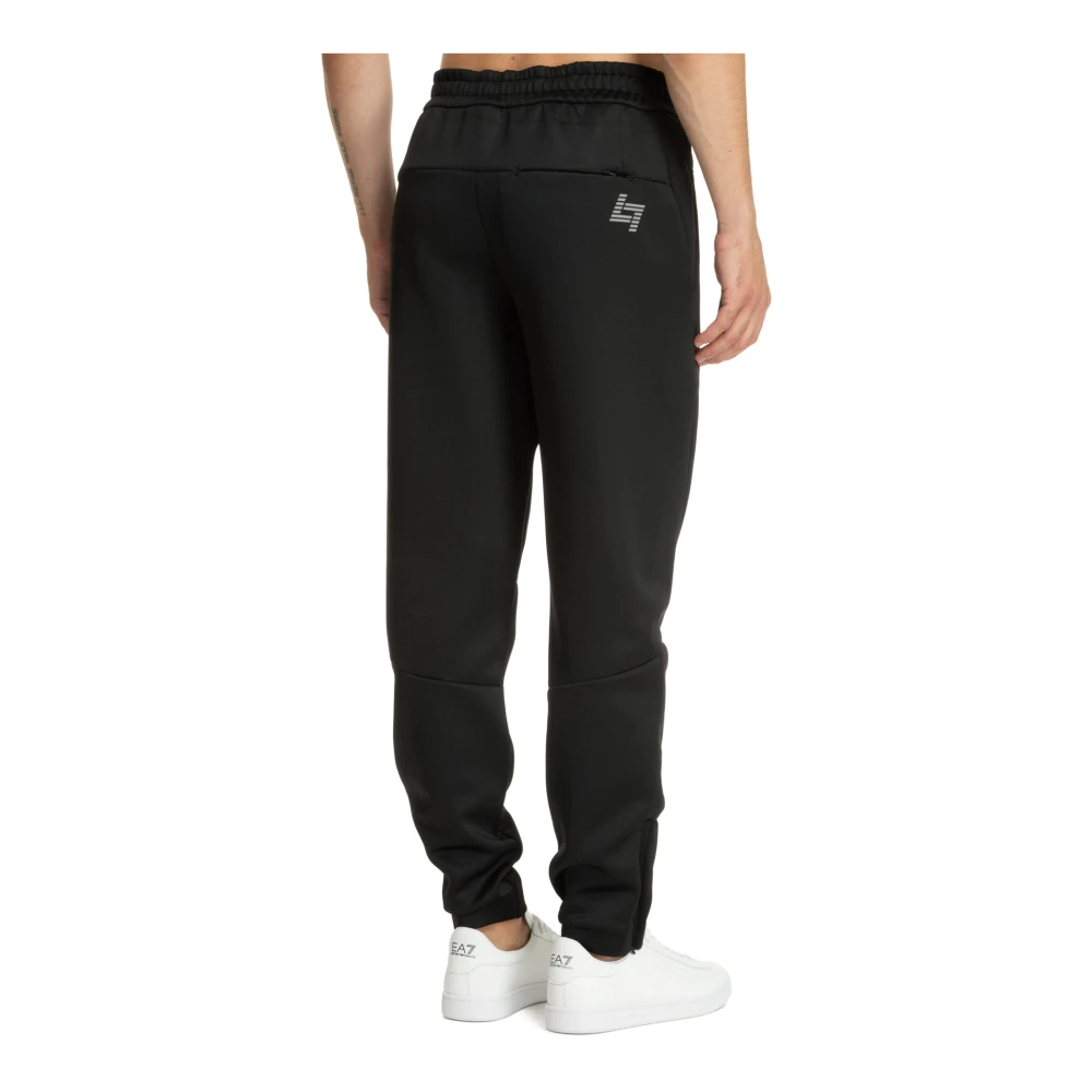 Emporio Armani EA7 Middelhøjt Taille Koordsluiting Sweatpants Effen Logo Black Heren