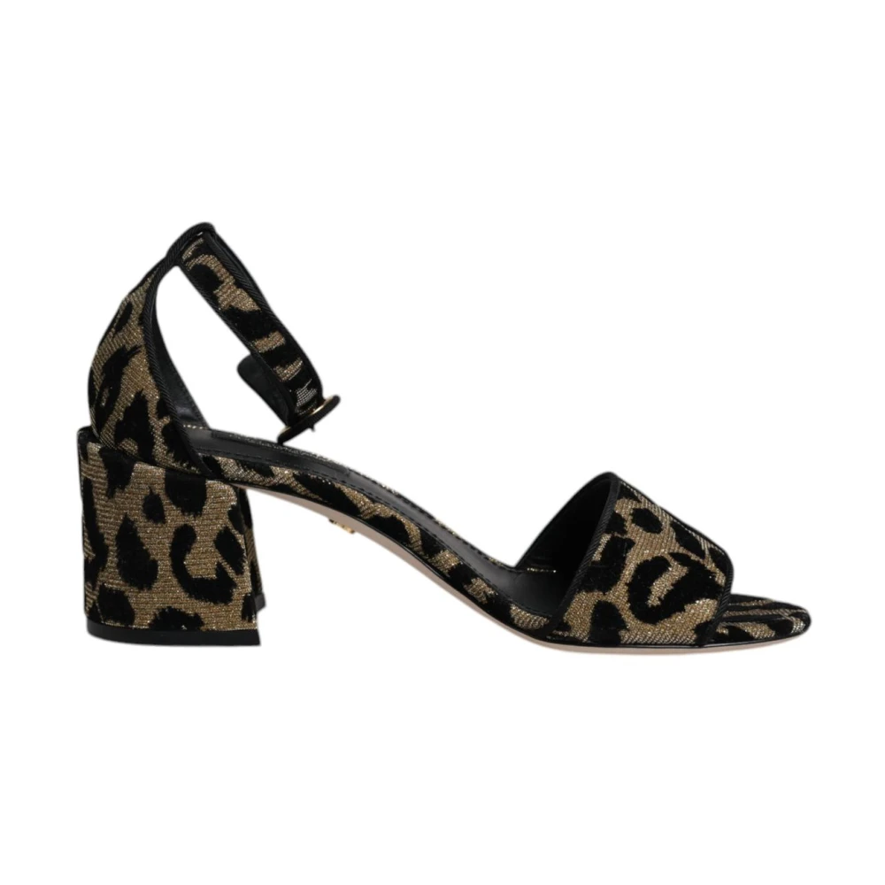 Dolce & Gabbana Women's Gold Leopard Ankle Strap Heels Sandals