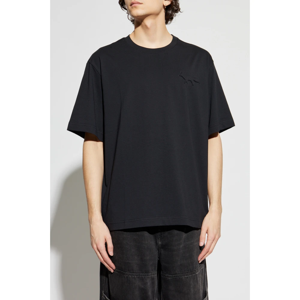 Maison Kitsuné T-shirt met logo Black Heren