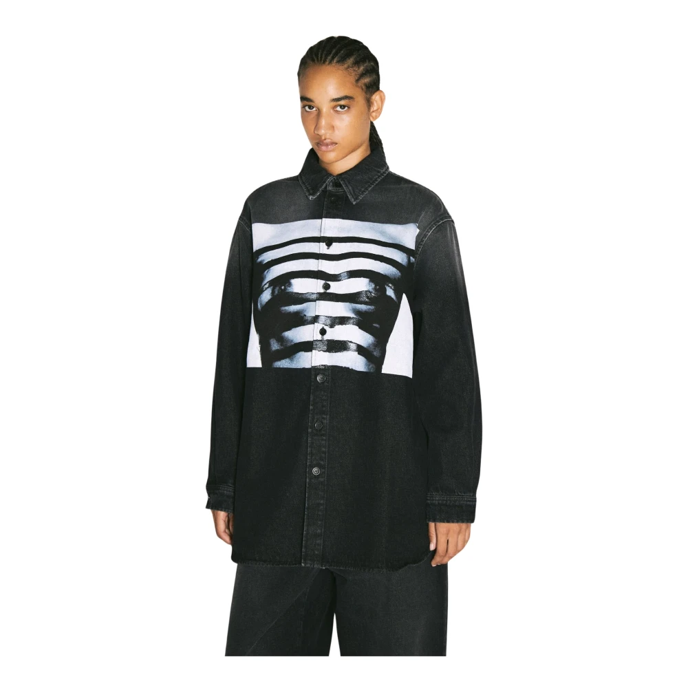 Jean Paul Gaultier Mariniere Print Denim Overhemd Black Dames