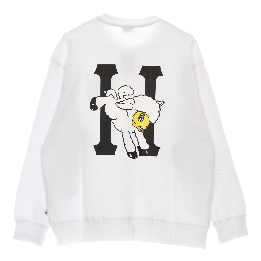 HUF Klassieke Flocked Crew Neck Sweatshirt Wit White Heren