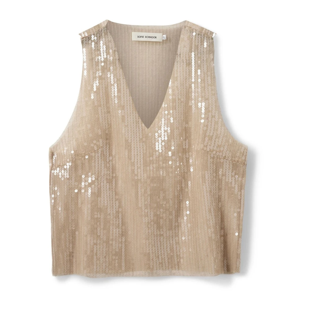 Sofie Schnoor Paillet V-hals Top Beige Dames