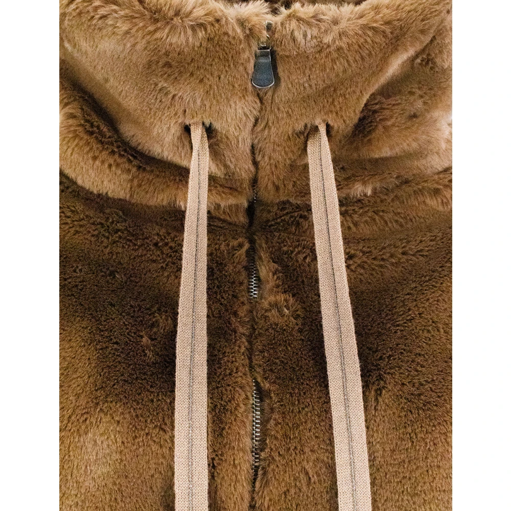 Le Tricot Perugia Unieke Gebreide Mouw Faux Fur Jas Brown Dames