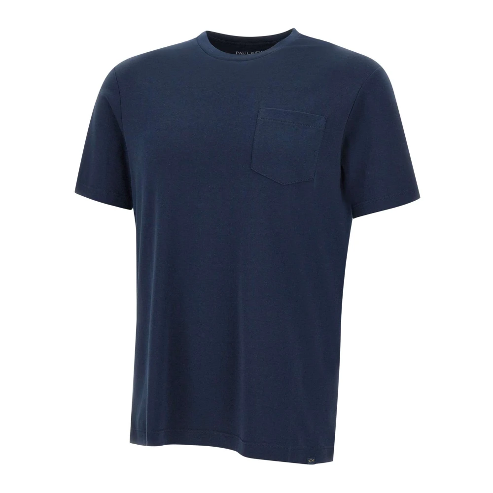 PAUL & SHARK Blauw Katoenen T-shirt met Borstzak Blue Heren