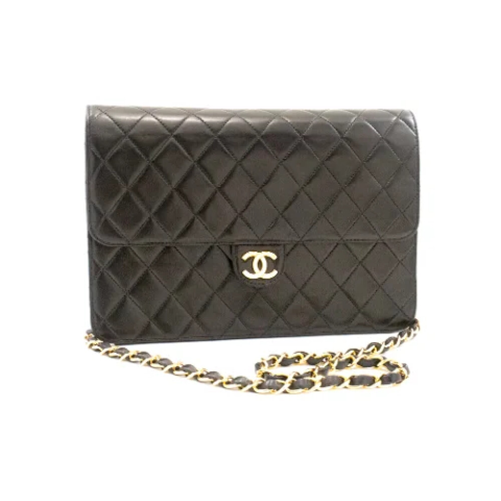 Tweedehands Zwarte Leren Chanel Schoudertas Chanel Vintage