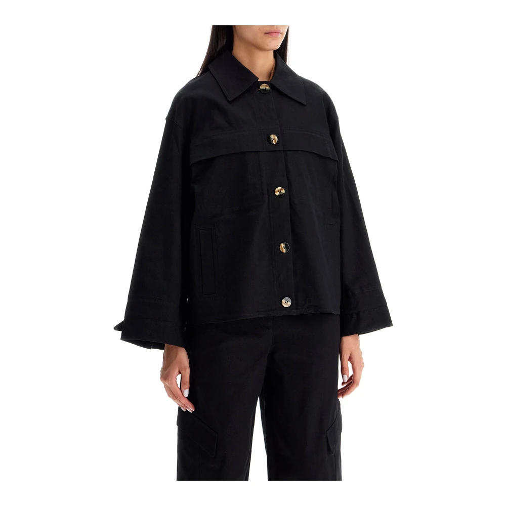 Ganni Gestructureerde Canvas Jas met Oversized Pasvorm Black Dames