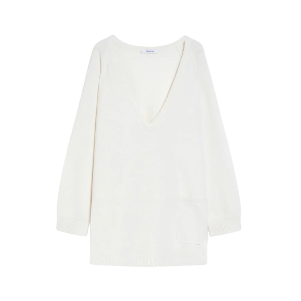 Max Mara Oversized Stickad Tröja med V-ringning White, Dam