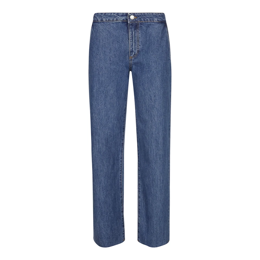 MVP wardrobe Wijde Pijp Denim Jeans met Raffel Detail Blue Dames