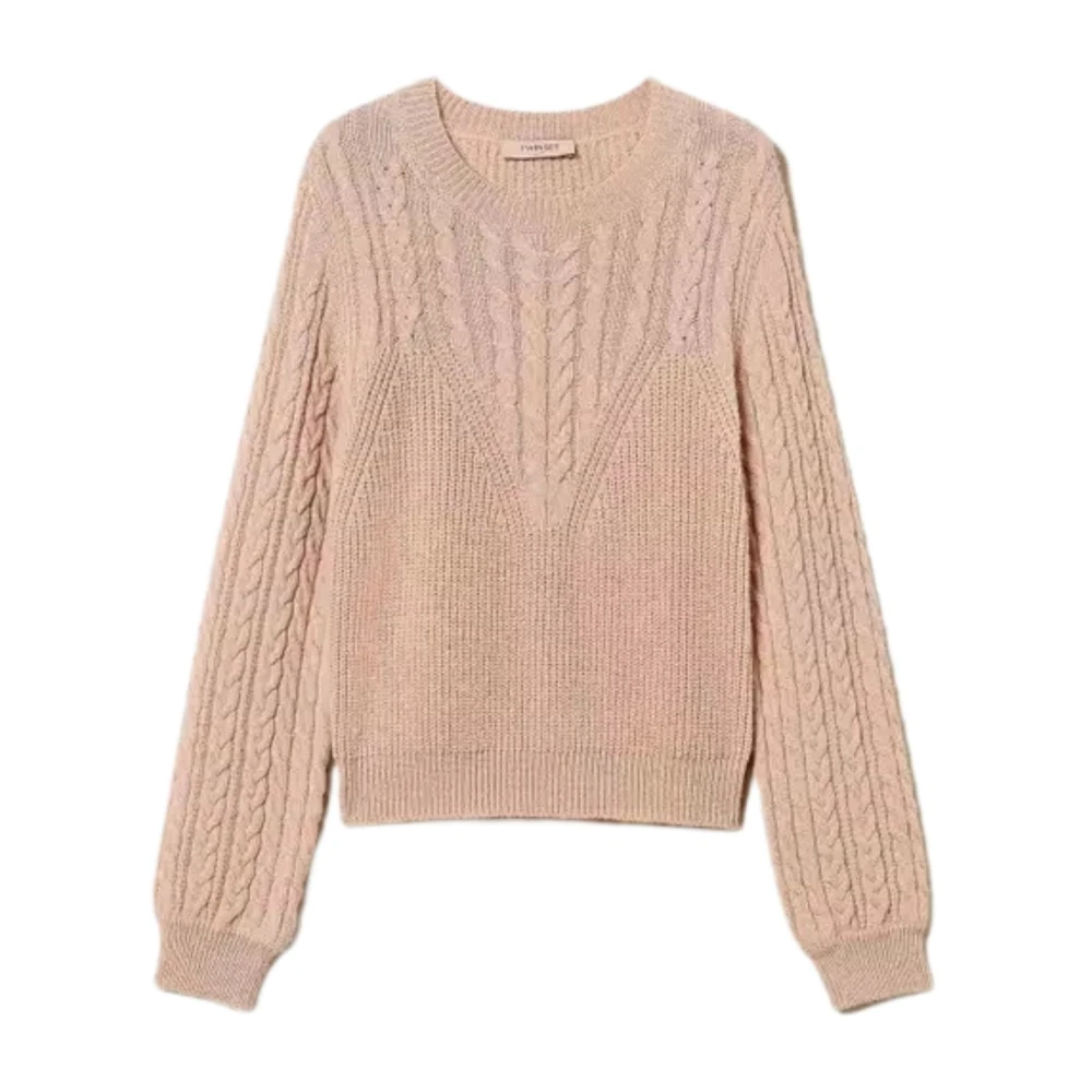 Twinset Gevlochten Trui in Bruin Pink Dames