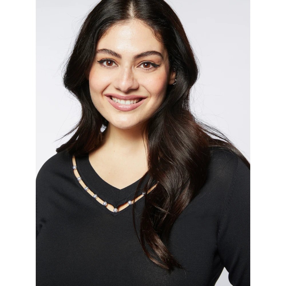 Fiorella Rubino Parelrand V-hals trui Black Dames