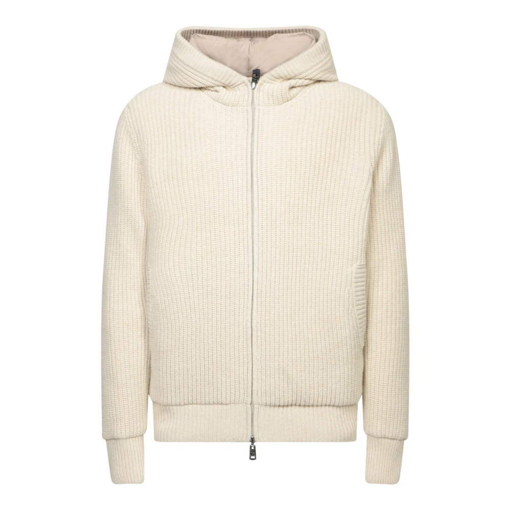 Moncler Gebreide Hoodie met Rits Beige Heren