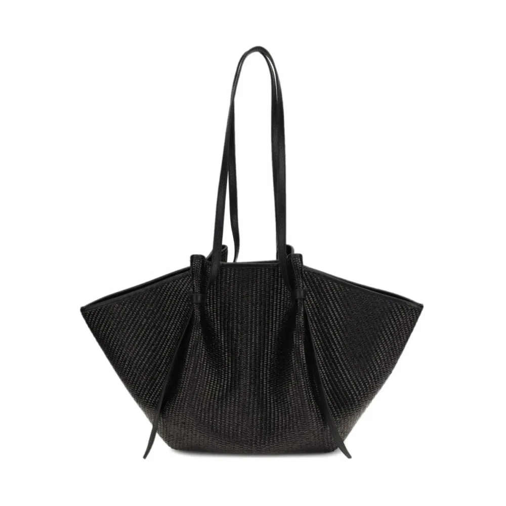 Yuzefi Women's Black Shopping Bags, One Size, Large Mochi Raffia Tote Bag
