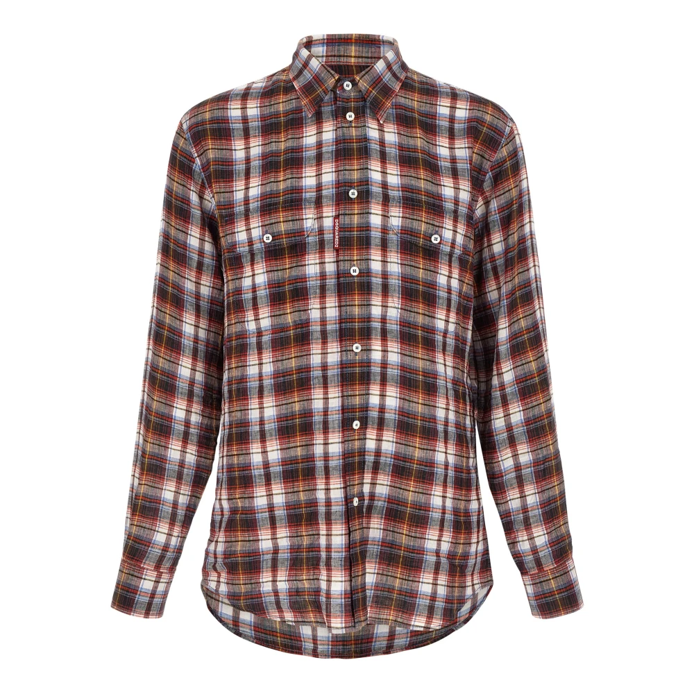 Dsquared2 Multicolor Casual Shirts, Male, 2XL, Canadian Vintage Plaid Linen Shirt