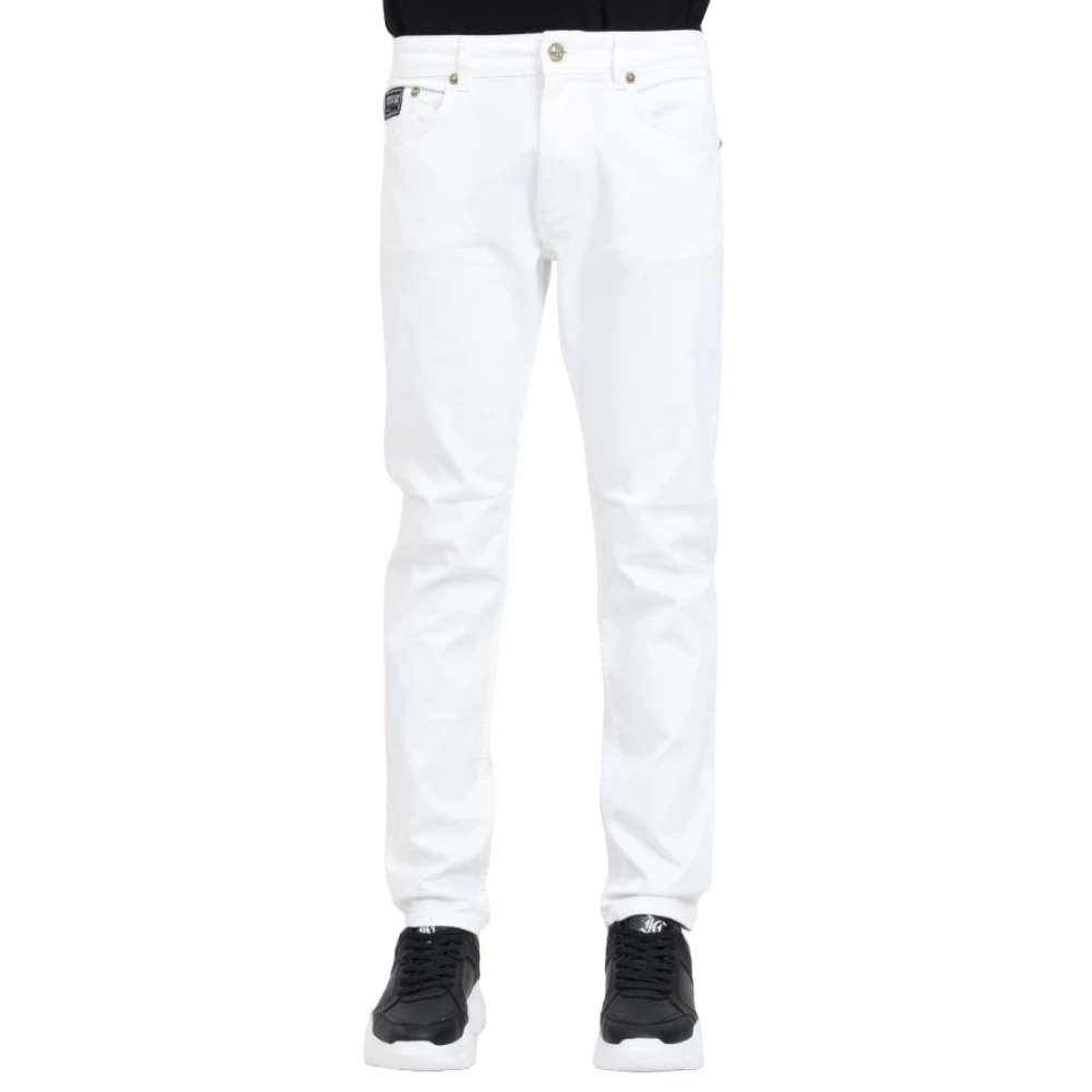 Versace Jeans Couture Witte smalle broek met gouden logo White Heren