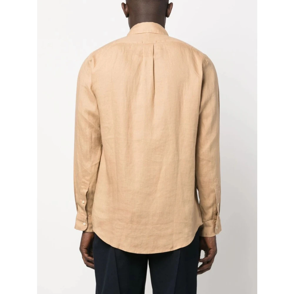 Polo Ralph Lauren Geborduurd Linnen Overhemd Beige Heren
