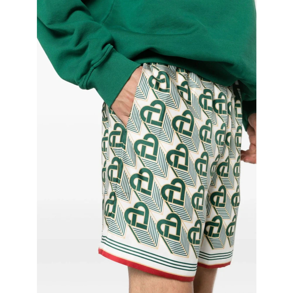 Casablanca Groene Zijden Shorts met Hart Monogram Multicolor Heren