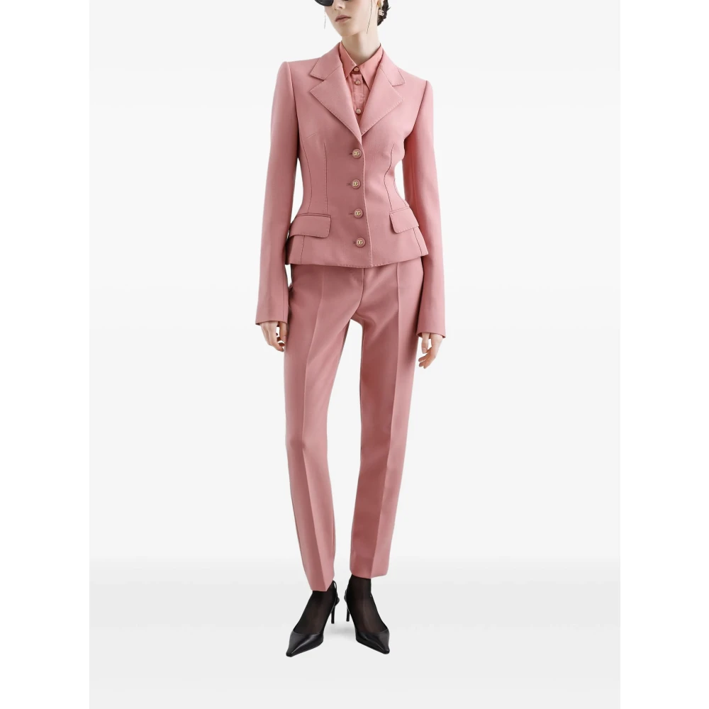 Dolce & Gabbana Roze Zijden Satijnen Jassen met Canneté-bedekte knopen Pink Dames