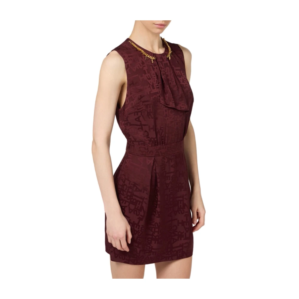 Elisabetta Franchi Jacquard Lettering Mini Jurk met Halsdoek Red Dames