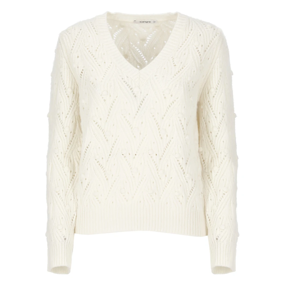 Kangra Witte Kasjmier V-Hals Trui White Dames