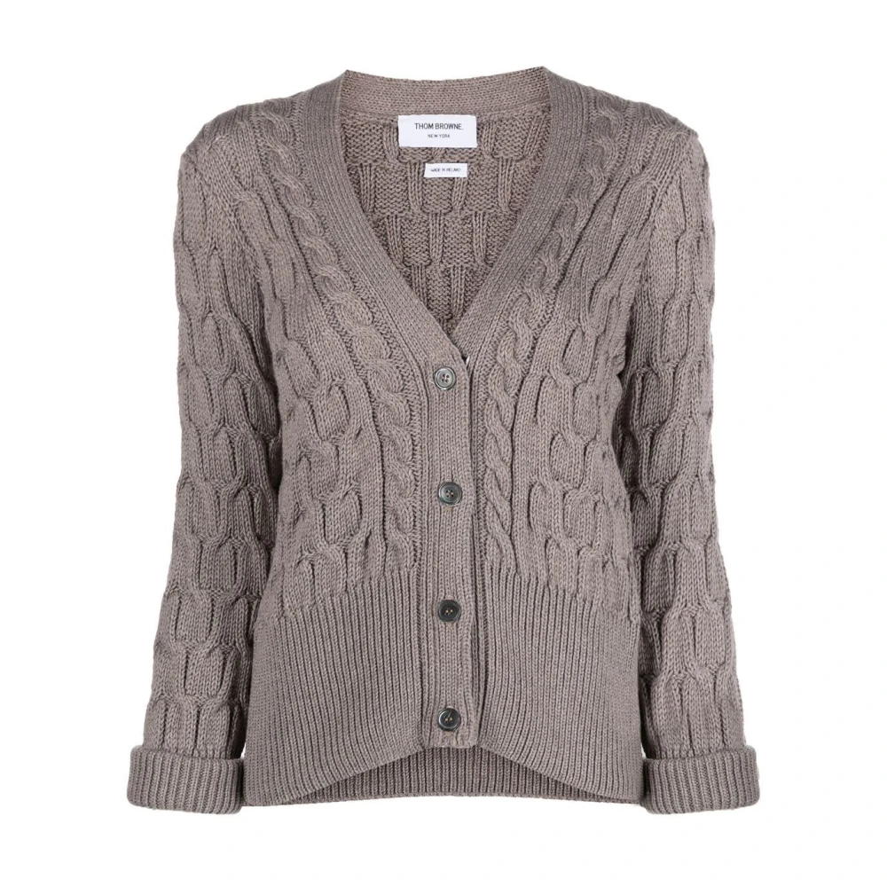 Thom Browne Grijze Cable Knit Cardigan Gray Dames