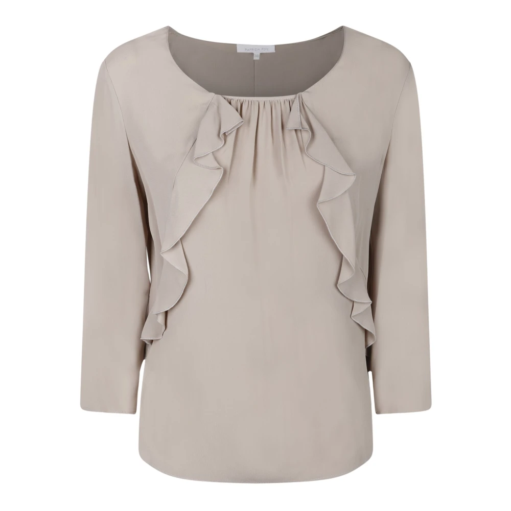 PATRIZIA PEPE Beige Ruche Ronde Hals Blouse Brown Dames