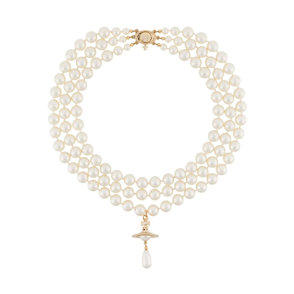 Vivienne Westwood Necklaces, Female, One Size, Three Row Pearl Drop Choker White