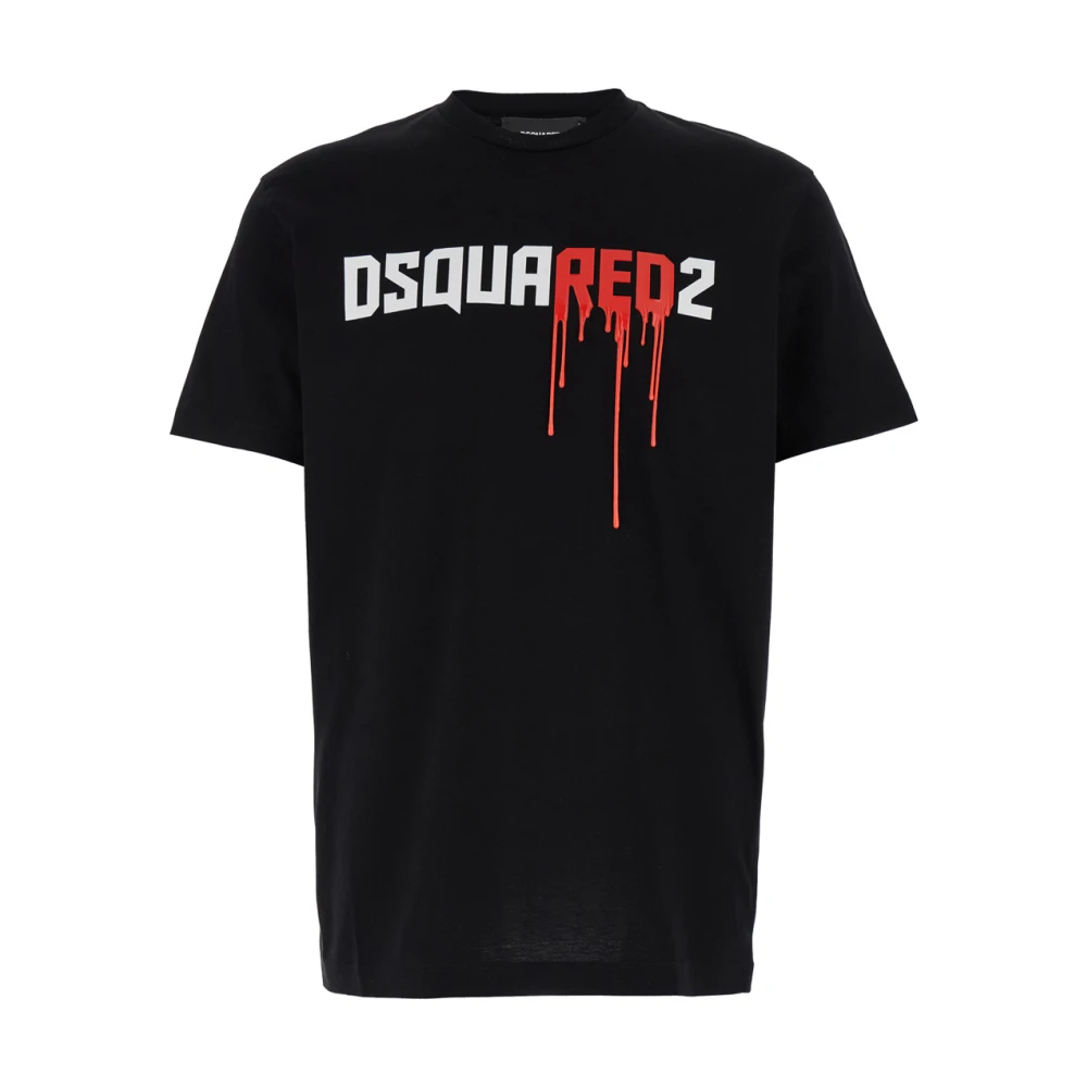 Dsquared2 Zwart Logo Print Crewneck T-shirt Black Heren