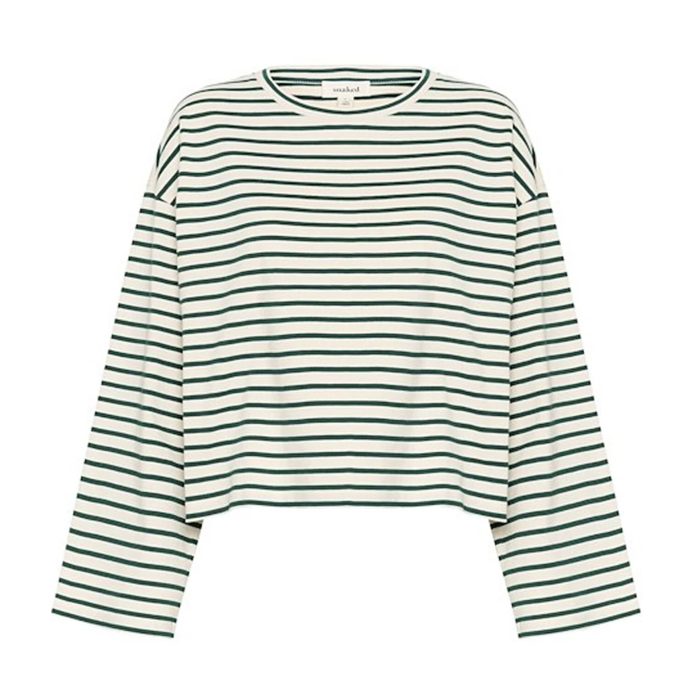 Soaked in Luxury Gestreepte Boxy Tee Top Wit Regenwoud Green Dames