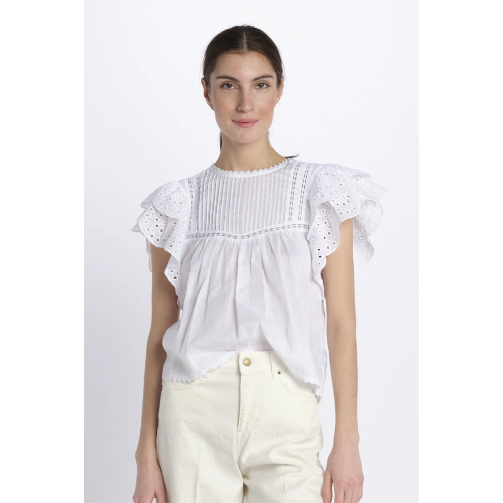 Bellerose Witte Sangallo Shirt met Ruches White Dames