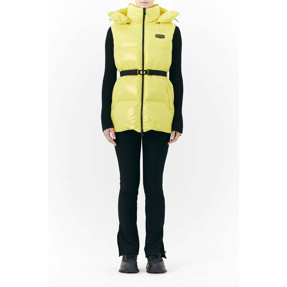 duvetica Lichtgele Mid-Down Vest met Afneembare Capuchon Yellow Dames