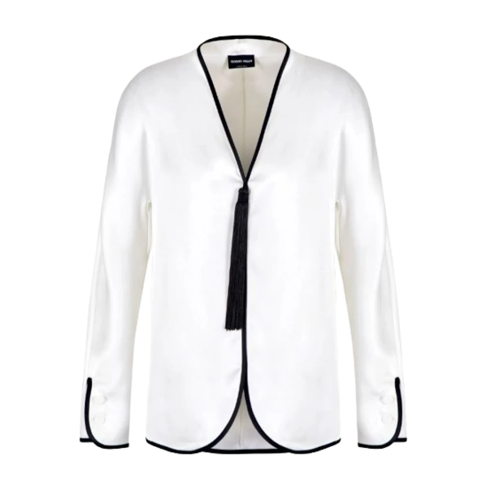 Giorgio Armani Witte zijden overhemd met piping White Dames